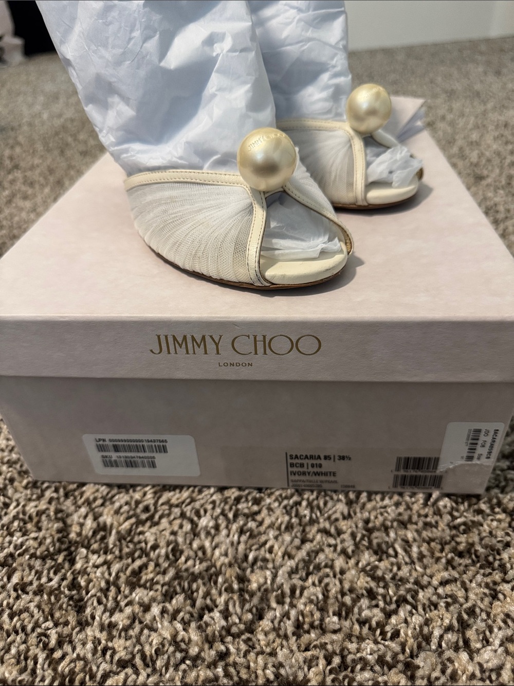 Jimmy Choo Sacaria Tulle Pearly Ankle-Strap Sandals - Picture 10 of 15